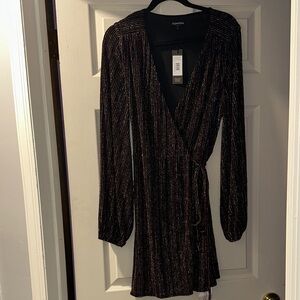 Yumi Kim Black Metallic Stripe Wrap Mini Dress